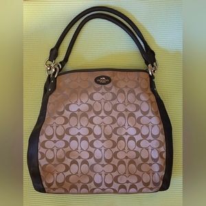 COACH NY COLETTE SIGNATURE C KHAKI MAHOGANY BROWN LARGE HOBO BAG